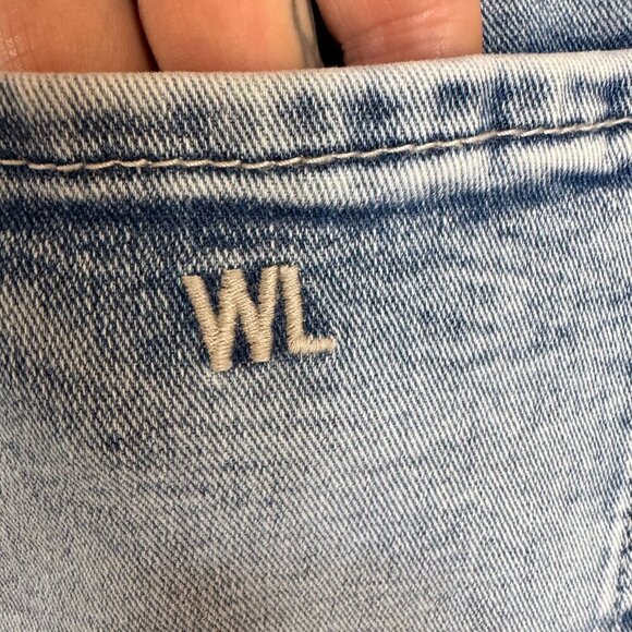 Wash Lab Denim Pieced Two Tone Sky Blue Stretch Boho Long Midi Skirt Size 32 - Picture 8 of 12